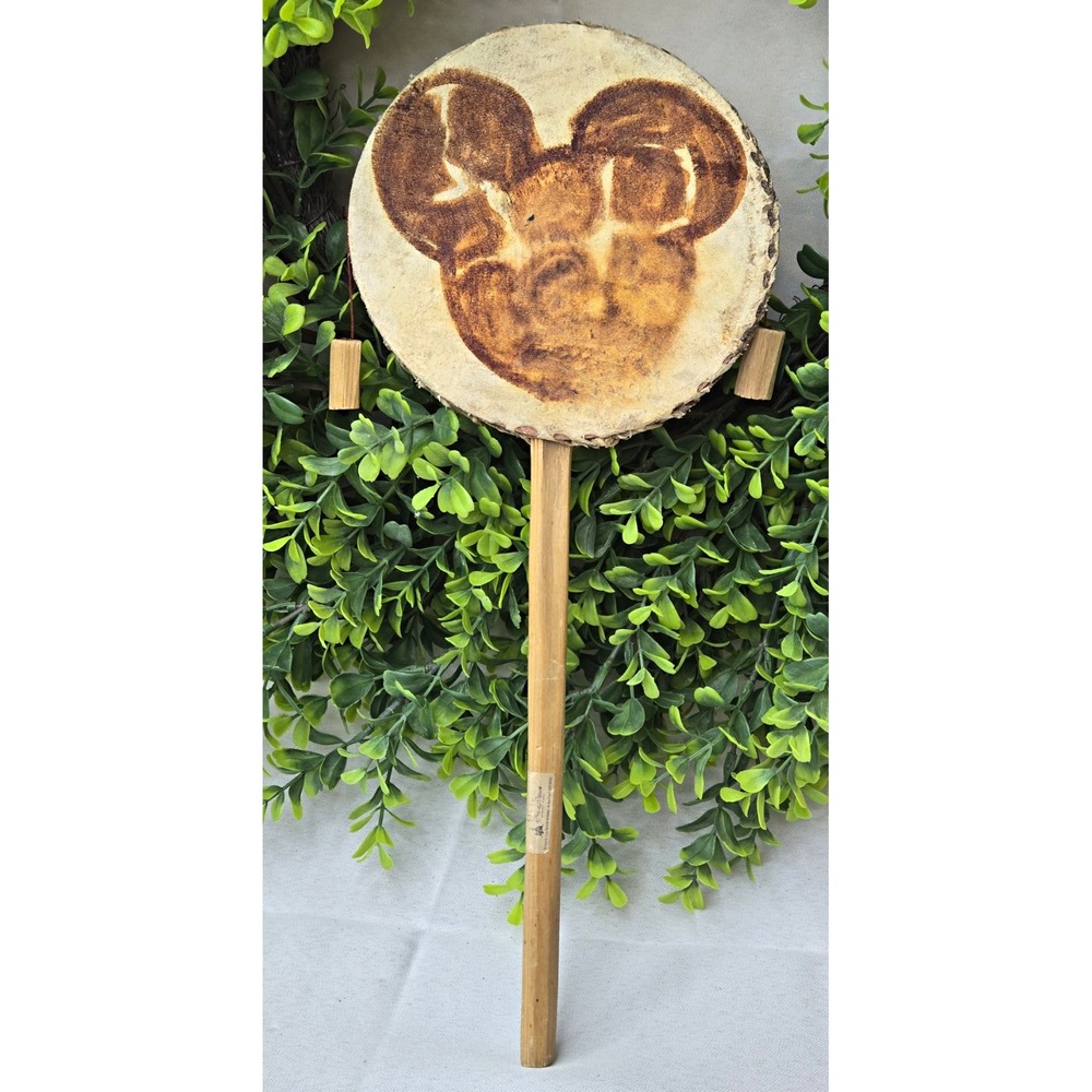 Disney Parks Mickey Mouse Double Sided Wood Log Rattle Drum Animal Kingdom Toy